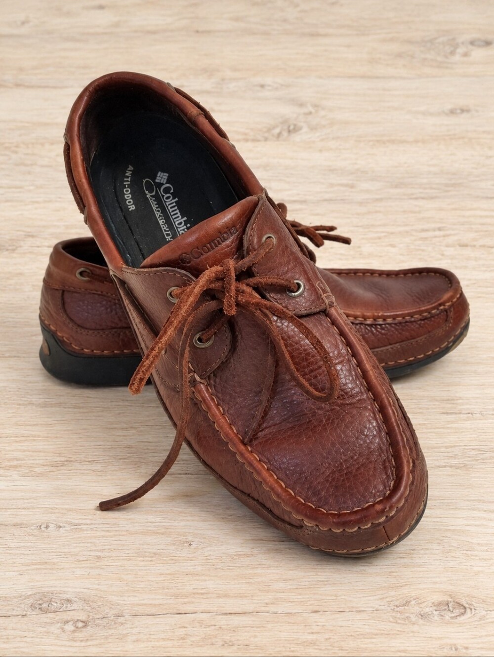 Columbia Quadensity Brown Leather Boat Deck Shoes Men’s Size 10 Lace-Up